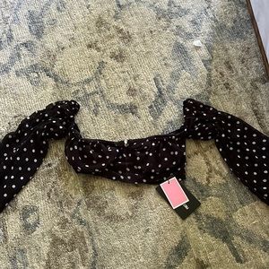 Black polka printed mesh sweetheart Bardock crop top